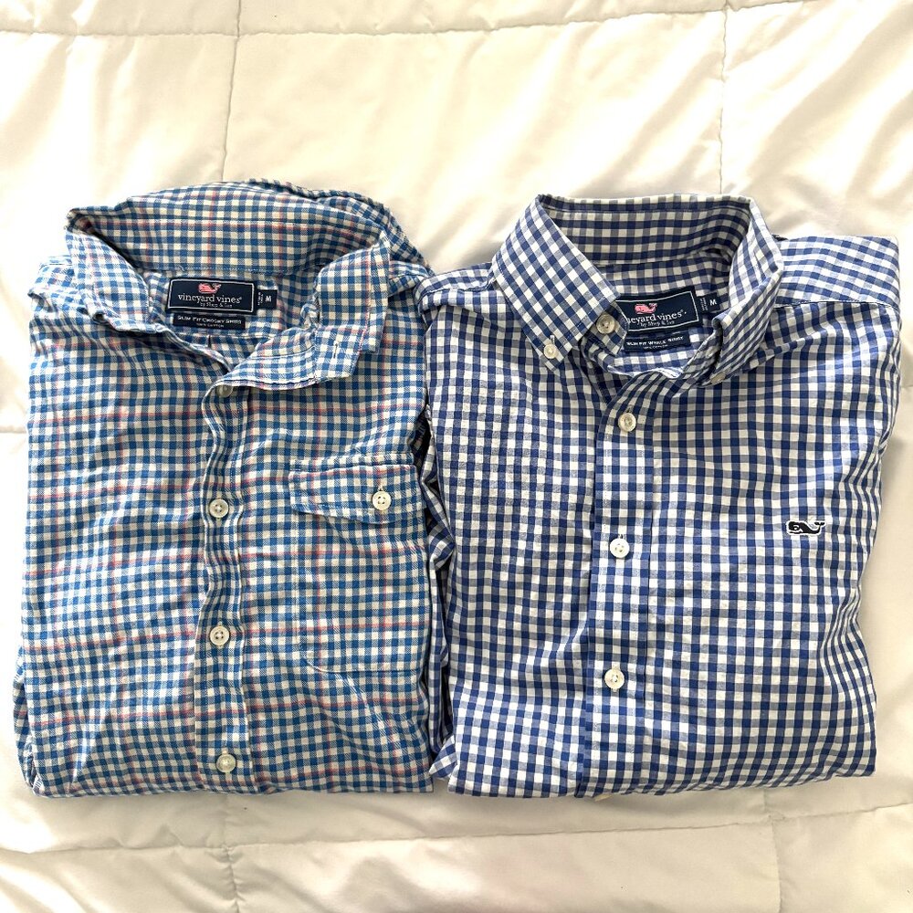 Vineyard Vines 2 Men's Slim Fit Whale/Crosby Blue Checkered Long Sleeve Shirt M